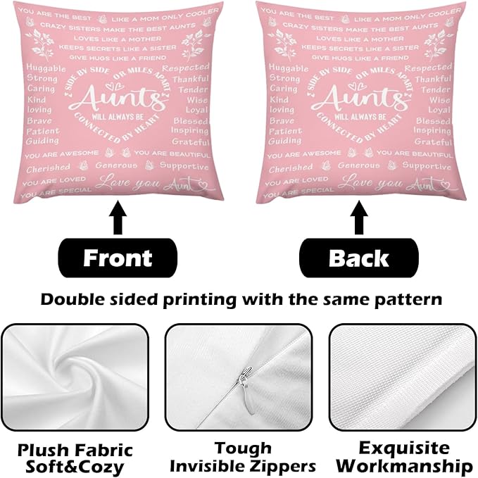 ITFRO Aunt Gift Flannel Fleece Throw Blanket Pillow Cover Set 50x60 Inch Ultra Soft Polyester Blanket 18x18 Inch Plush Pillow Case All Seasons for Mother's Day Birthday Christmas (Pink)