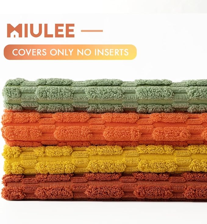 MIULEE Pack of 4 Summer Western Boho Corduroy Decorative Throw Pillow Covers 20x20 Inch Modern Accent Soft Striped Pillow Covers Home Decor for Sofa Living Room Couch Bed Orange Green