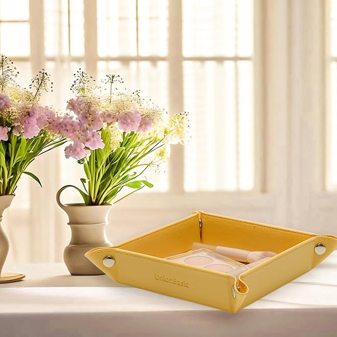 UnionBasic Small Valet Tray, Jewelry Tray for Rings Watches Earrings, Entryway Catchall Caddy for Coins Keys Change, Nightstand Bedside Valet Holder, Trays for Electronic Gadgets, Lemonade