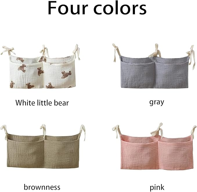 Bedside pouch for storing baby bottles and blankets - Bedside storage bag for organizing baby diapers - Gray