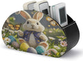 Easter Bunny Spring Butterfly Remote Control Holder Organizer Box with 5 Compartment PU Leather Bedside Storage Caddy Remote Organizer for Controller Media Player Pen/Pencil Storage