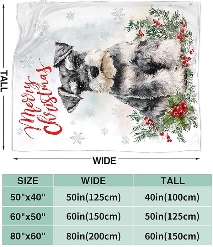 Christmas Schnauzer Blanket for Girls Women Boys Men Adults Kids Soft Cozy Fleece Dog Pet Print Throw Blankets Dog Lovers Gifts Warm Flannel Plush Lightweight Decor for Couch Bed Sofa 80"X60"