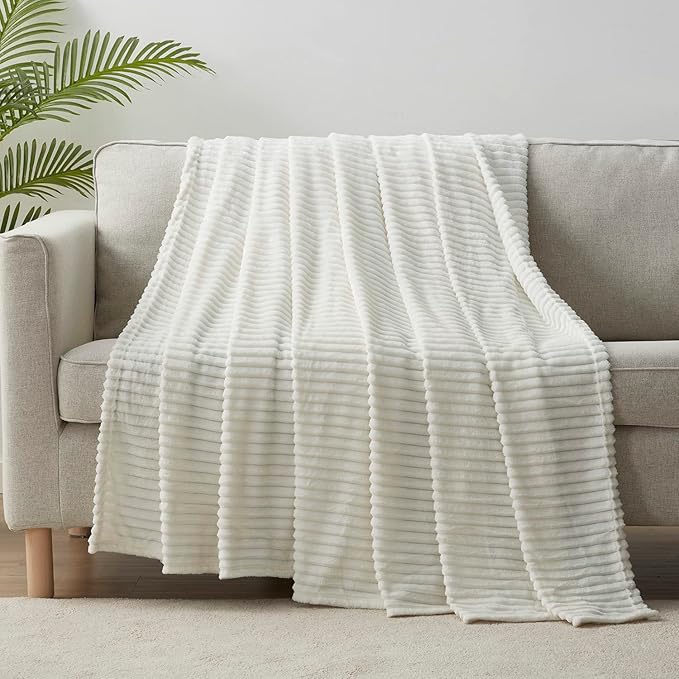 Nestl Blanket Twin Size for Bed - Cozy Warm Fuzzy Blankets for Women, Plush Small Fleece Throws for Girls - White, 66 x 90 Inches
