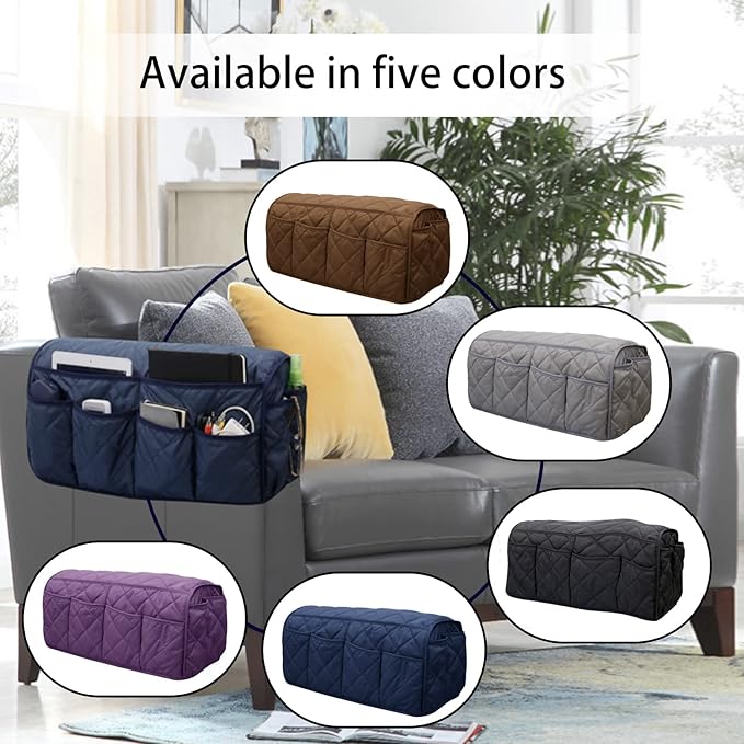 Sofa Armrest Organizer Waterproof Armchair Caddy Remote Control Holder for Recliner Non Slip Recliner Organizer Chair Arm Organizer with 14 Pockets for TV Remotes, Books, Magazines, iPad