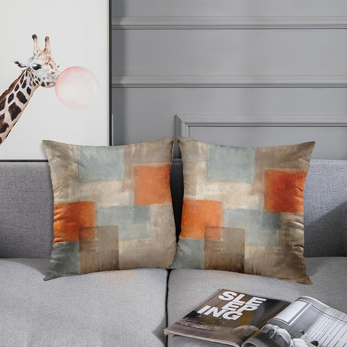 Britimes Throw Pillow Covers Modern Home Art Decor, 20 x 20 Inches Set of 2 Pillow Cases Decorative, Abstract Oil Painting Pillowcases for Bedroom, Living Room, Cushion Couch Sofa, Grey Burnt Orange