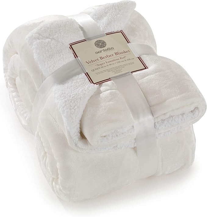 Genteele Sherpa Throw Blanket Super Soft Reversible Ultra Luxurious Plush Blanket, 90 x 90 inches, Ivory/White