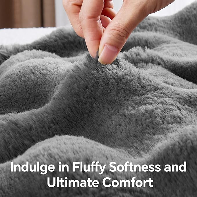 BEDELITE Faux Fur Throw Blanket, Soft Cozy Plush Dark Grey Bubble Blanket for Couch Sofa Bedroom Living Room Decor - 870GSM Thick Warm Fuzzy Fluffy Faux Rabbit Fur Blanket, 60x80 Inches