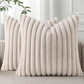 Pallene Faux Fur Plush Throw Pillow Covers 24x24 Set of 2, Luxury Soft Fluffy Striped Decorative Pillow Covers for Sofa, Couch, Living Room, Tan