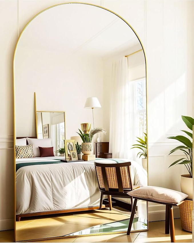 Full Length Floor Mirror, 82x42 Inch Oversized Arched Standing Mirror in Gold for Bedroom, Living Room, Dressing Room - Elegant Freestanding Leaning Mirror Decor