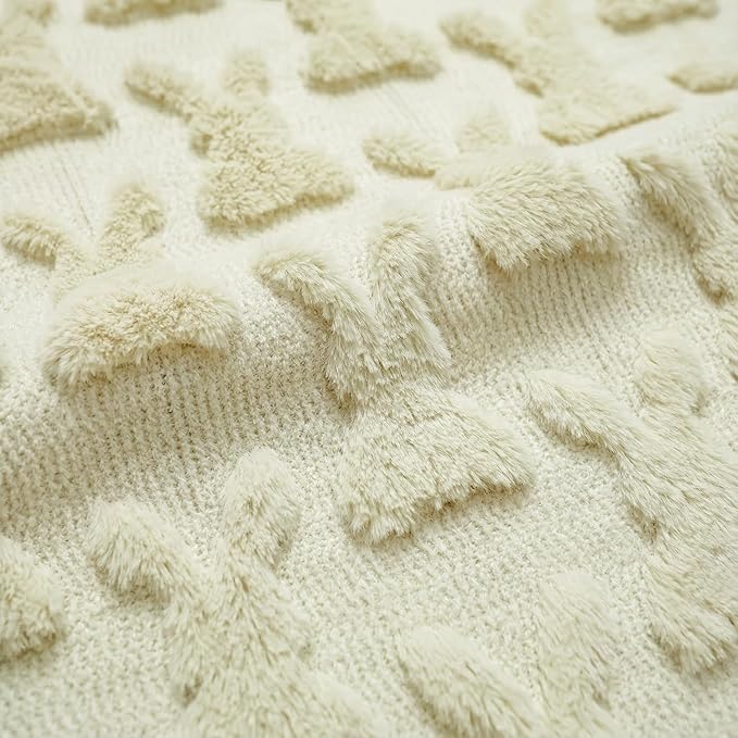 Horaldaily Easter Solid Blanket Throw, Beige Rabbits Soft Fuzzy Plush Faux Fur Cozy Blankets for Couch Sofa Bed Lounging, Ideal Gifts for Kids Adults Wife Self, 50x60