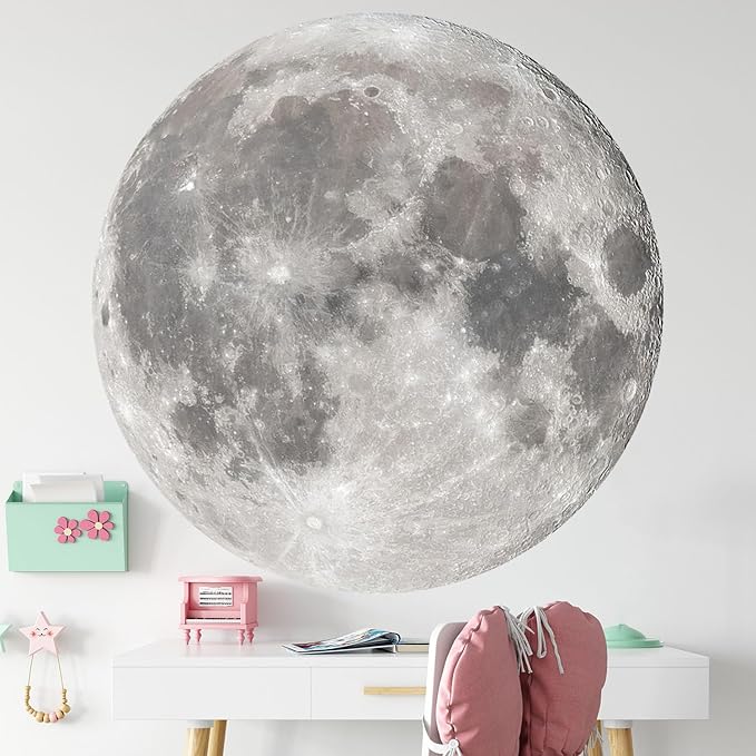 Large Moon Wall Stickers Full Moon Decor Wall Decals 6 Sheets Peel and Stick Wall Murals Decor for Living Room Nursery Kids Bedroom Classroom (Silver Moon)