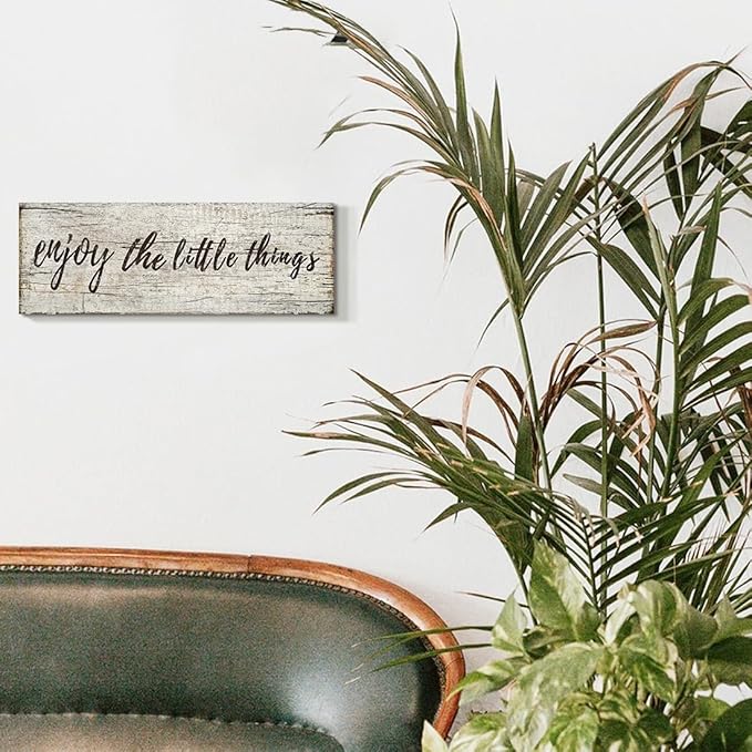 Large Quotes Wall Decor Enjoy the Little Things Sign Family Wall Signs Rustic Wood Pictures Canvas Prints for Living Room Bedroom Office Home Decoration, 12x36 Inch Framed