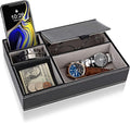 Baoyun Men's Valet Tray, Faux Leather Valet Box, EDC Catch All Tray, Dresser Top Nightstand Organizer with 5 Compartments for Smartphone, Keys, Wallet, Watch