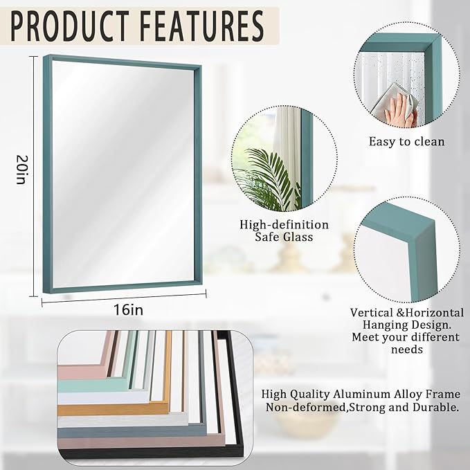 AAZZKANG Wall Mirror with Metal Frame Rectangle Modern Mirrors 20"x16" Decorative Bedroom Bathroom Wall Decor