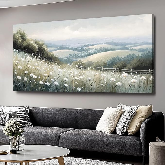 Sea of Flowers Canvas Wall Art - Modern landscape Paintings for Living Room, Bedroom Wall Decor, Framed Wall Art for Home or Office Decoration, Large wall Art 60x30in