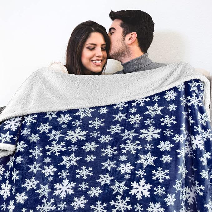 PAVILIA Blue Snowflake Christmas Sherpa Throw Blanket, Reversible Fleece Sherpa Cozy Holiday Blanket 60x80, Soft Winter Throw for Couch & Bed, Plush for Family Friends