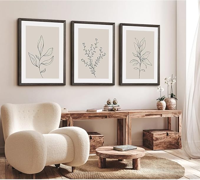Botanical Wall Art Decor Neutral Wall Decor Boho Beige Canvas Wall Art Botanical Minimalist Pictures Neutral Prints Beige Posters Boho Artwork for Room Bedroom 12x16x3 Inch Wood Framed