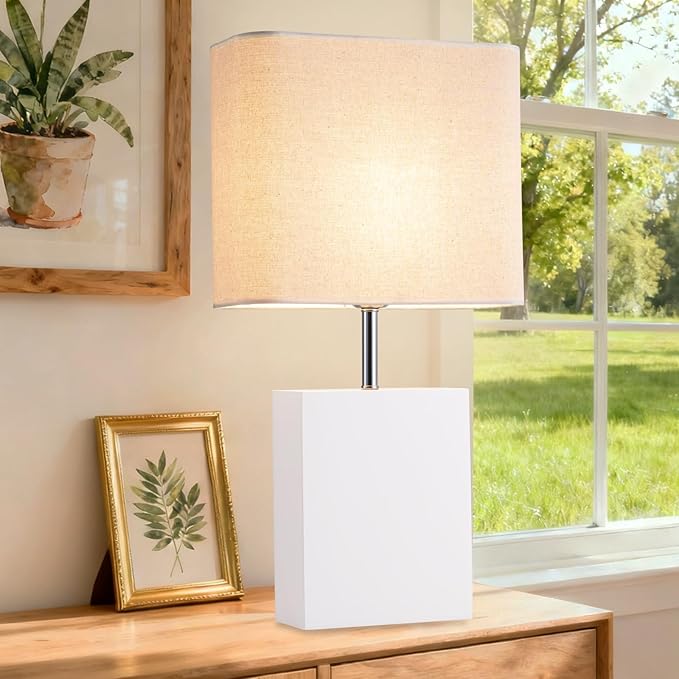 lapupu 23" Wood Table Lamp Set of 2 for Living Room, Modern Bedside Lamps for Bedroom, Large Farmhouse Nightstand Lamp, Desk Lamps for End Table Home Decor, White