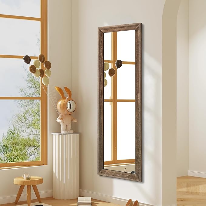 AAZZKANG Hanging Mirror Full Length Retro Large Wooden Framed Full Body Mirrors 47"x16" for Bedroom Living Room Bathroom Wall Mounted Vertically or Horizontally