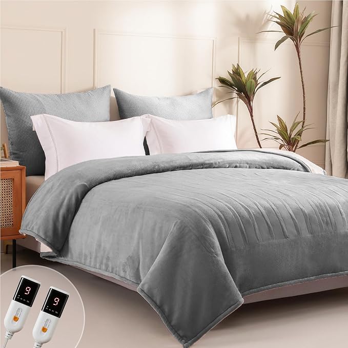 Heated Blanket Queen Size - Dual Controllers Electric Blanket Queen with 9 Heat Settings & 10 Hour Auto Off,Overheat Protection,Machine Washable 84"x90"(Dark Gray)