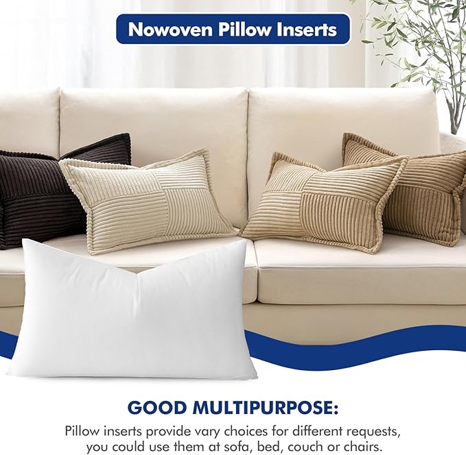 MIULEE 14x22 Pillow Inserts Set of 2, Rectangle Decorative Throw Pillow Premium Fluffy Lumbar Pillow Forms Sham Stuffer for Living Room Sofa Couch Bed