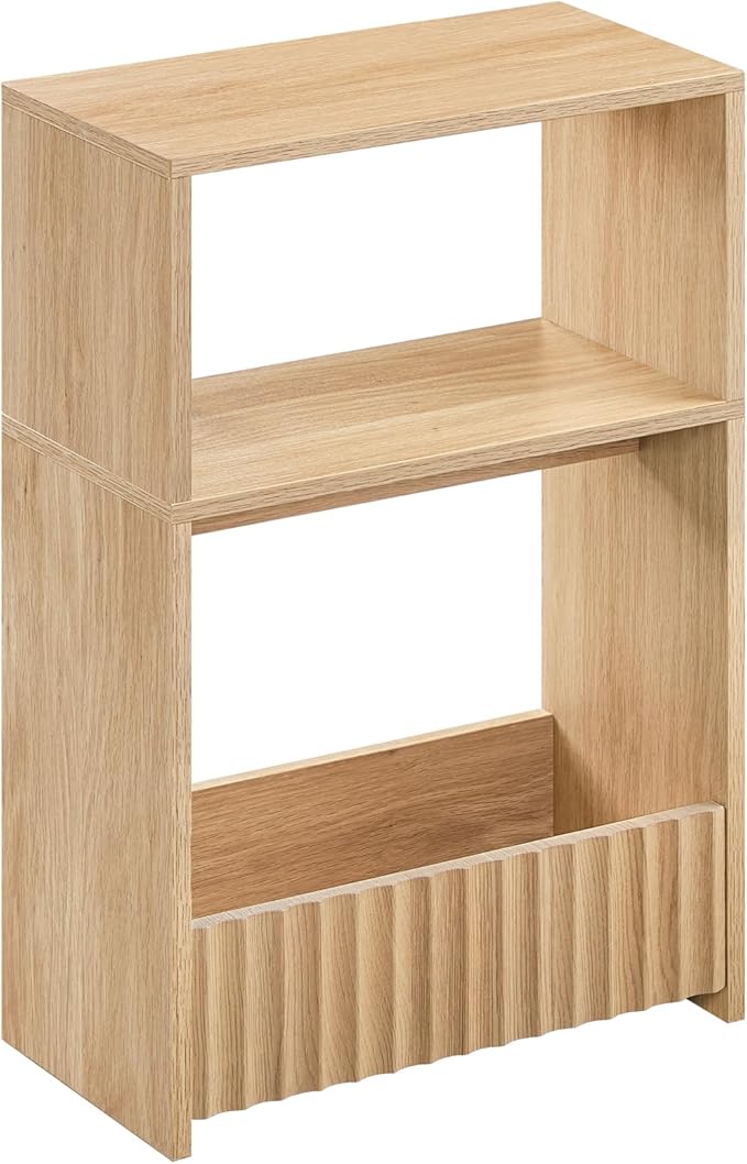 Small Narrow Side Table with Open Storage Shelves, 3-Tier Skinny End Table for Small Space, Slim Nightstand, Skinny Couch Side Table for Living Room, Bedroom, Entryway, Natural ETNA75101