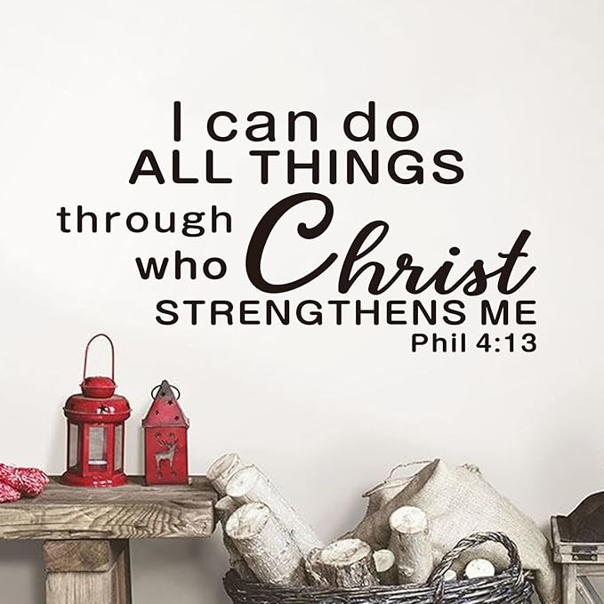 Christian Wall Decals for Living Room: Bible Verse Quotes Inspirational Bedroom Bathroom Vinyl Art Wall Stickers - I Can Do All Things Through 28.6" X 15"