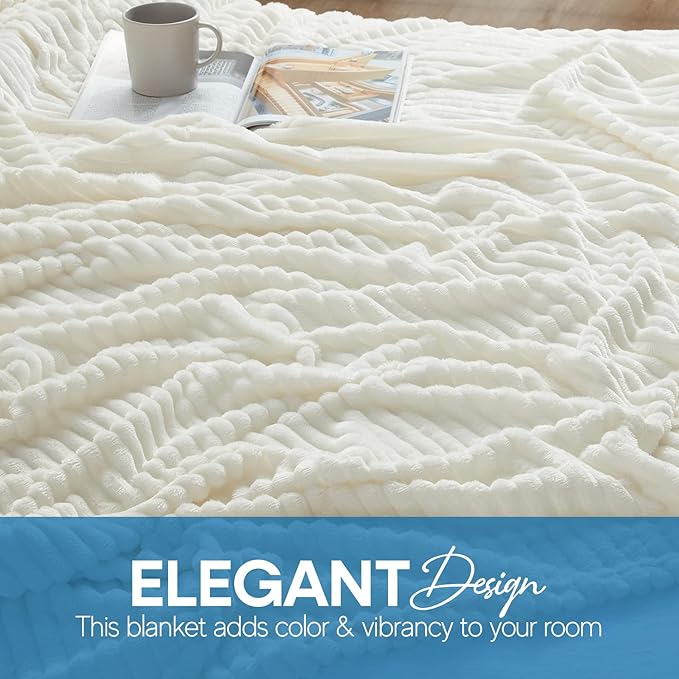 Nestl Blanket Twin Size for Bed - Cozy Warm Fuzzy Blankets for Women, Plush Small Fleece Throws for Girls - White, 66 x 90 Inches