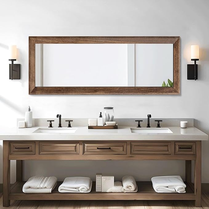 AAZZKANG Hanging Mirror Full Length Retro Large Wooden Framed Full Body Mirrors 47"x16" for Bedroom Living Room Bathroom Wall Mounted Vertically or Horizontally