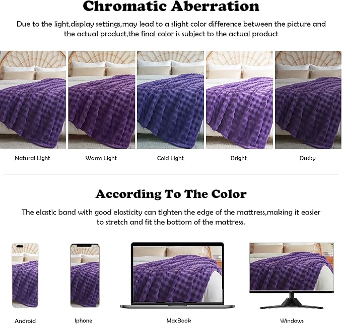 NEWCOSPLAY Queen Blanket for Couch Purple Super Soft Flannel Fleece 3D Bubble Lightweight Bed Blanket All Season Use (Purple, Queen(90"x90"))