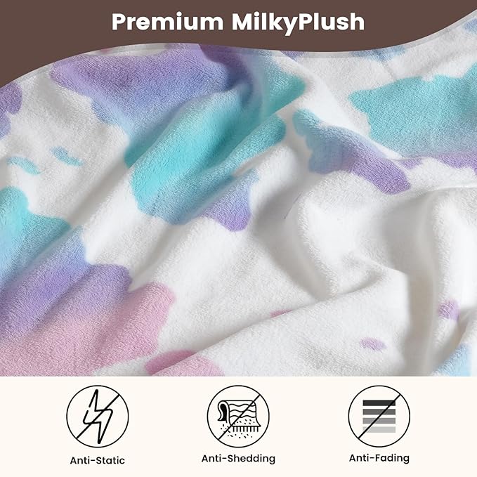 Cozy Bliss Cow Print Fuzzy Throw Blanket for Couch - Thick Soft Warm Non Shedding Fleece Blankets for Western Décor Room, for Kids, Women Men Girls, Rainbow 50"*60"
