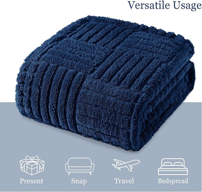 Whale Flotilla Lightweight Fleece Twin Size Blanket for Bed, Fuzzy Soft Blankets with Decorative Jacquard Pattern for All Season, Warm and Fluffy, 60x80 Inch, Navy Blue