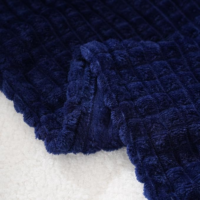 Puncuntex Flannel Fleece Throw Blanket Dark Navy Blue 60"×80",Super Soft Plush Cozy Blanket with Square Grid Design Luxury for Couch Sofa Chair