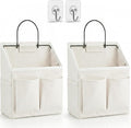 2pcs Wall Hanging Organizer Bag, Linen Fabric Door Hanging Storage Basket with Pockets, Waterproof Bin for Kitchen, Bedroom, Office, RV Camper (White-Upgraded)