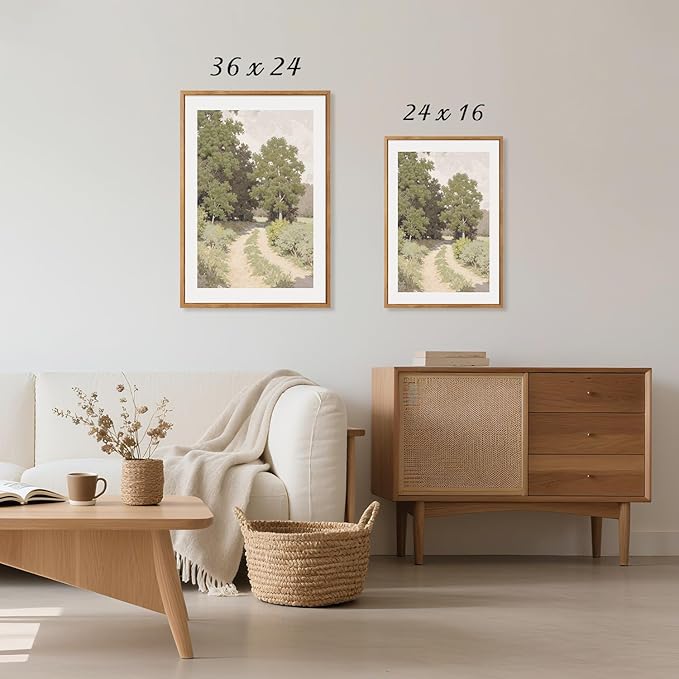 CHDITB Farmhouse Countryside Framed Canvas Wall Art, Rustic Nature Landscape Wall Decor, Vintage Pastoral Scenery Painting, Rural Meadow Path Artwork for Living Room, Bedroom, Office 24"x36"x3