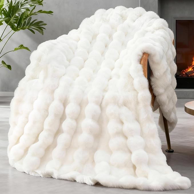 Faux Fur King Blanket for Couch, 1000 GSM Cozy Fuzzy Fluffy Soft Plush Thick Bubble Sherpa Blanket for Sofa Bedroom Living Room, Mothers Day Birthday Gifts for Women Home Decor