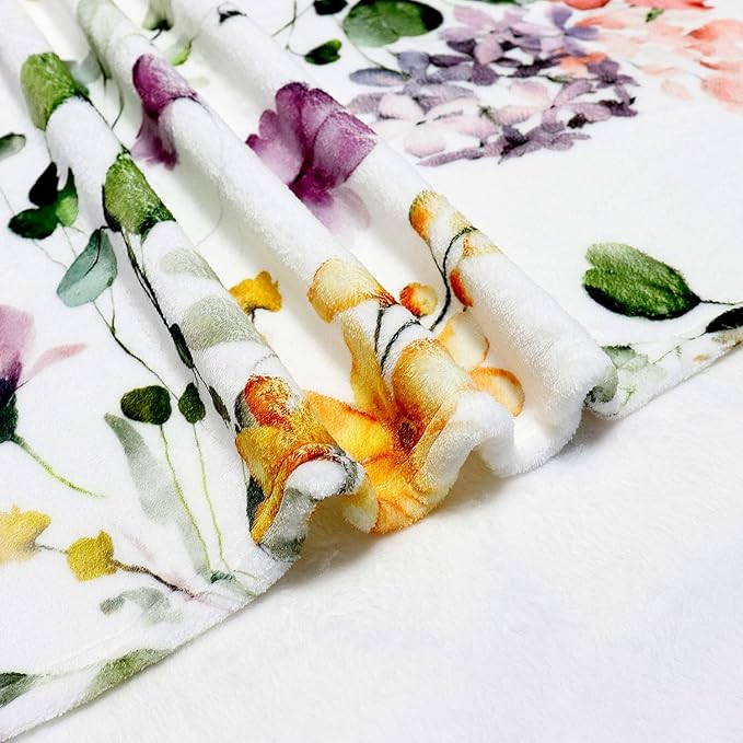 Watercolor Flowers Throw Blanket Botanical Floral Throw Blanket Ultra Soft Flannel Fleece Bed Blanket Cozy Fuzzy Plush Couch Cover Lightweight Wildflowers Plants Blanket for Sofa Bed 60" X 80"