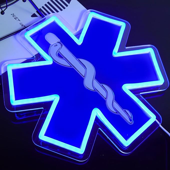 Star of Life LED Neon Sign, 12 x 12 Inches, Pink, USB Powered Wall Decor for EMT Paramedic, Garage, Game Room, Bedroom, Man Cave
