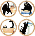 HPNIUB Funny Bathrooms Wall Decor, Black Cats In the Bath Wood Sign, 4 Pieces 10''x10'' Farmhouse Wooden Hanging Sign for Toilet Powder Room Restroom Wall Decoration, Lovely Cat Gifts