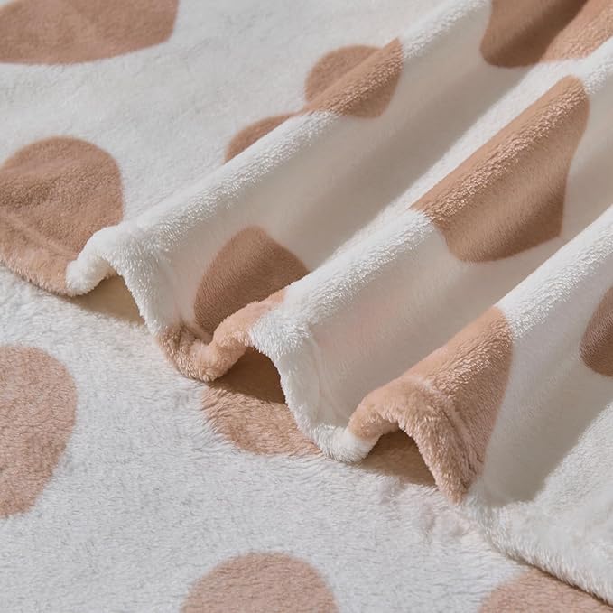 FY FIBER HOUSE Heart Flannel King Blanket Soft Cozy Blankets for Lover Gifts All Season Use, 90x108 Inches, Khaki