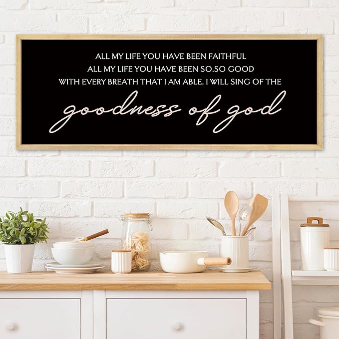 YWMZYKJGS Goodness of God Wall Decor 32"×12" Bible Verse Sign Christian Catholic Scripture Jesus Christ Prayer Large Home Office Wood Framed Wall Hanging Art (Wood)