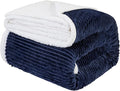 LBRO2M Striped Sherpa Fleece Bed Blanket Twin Size, Super Soft Fuzzy Plush Warm Cozy Fluffy Microfiber Couch Throw Velvet Double Reversible Luxurious Blankets (65x90),Navy Blue