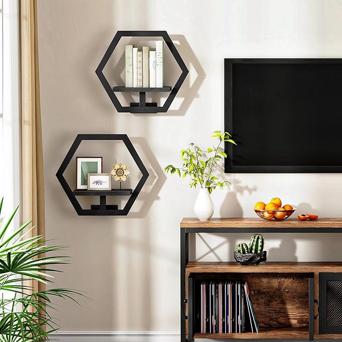 Floating Shelves for Wall, Wall Planters for Indoor Plants Set of 2, Plant Wall Shelf, for Living Room, Bedroom, Kitchen, Home Office, Black TBJ40P2BB
