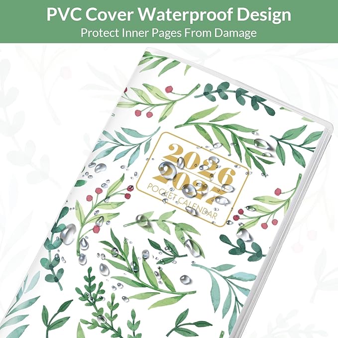 Pocket Calendar 2026-2027, Green Monthly Planner 2026-2027 - 3.7" x 6.7" - Runs from January 2026 Until December 2027, 2026 Pocket Calendar with PVC Cover for Organizing & Planning