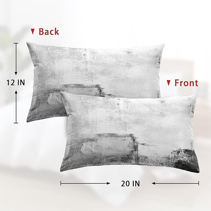 Britimes Throw Pillow Covers Modern Home Art Decor, 12 x 20 Inches Set of 2 Pillow Cases Decorative, Abstract Oil Painting Pillowcases for Bedroom, Living Room, Black White