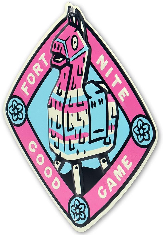 Fortnite Good Game Embossed Metal Sign – Loot Llama Diamond Badge Wall Decor for Bedroom or Game Room