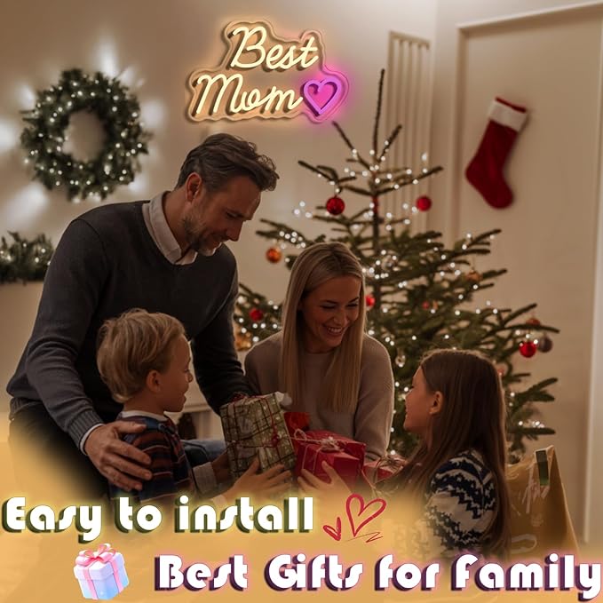 Best Mom, Dad, Son, Daughter, Sister, Husband Neon Light Sign LED Light Sign Suitable for Living Room, Bedroom, Kids Room Wall Decor, Father's Day, Mother's Day, etc. Best Gift for Family
