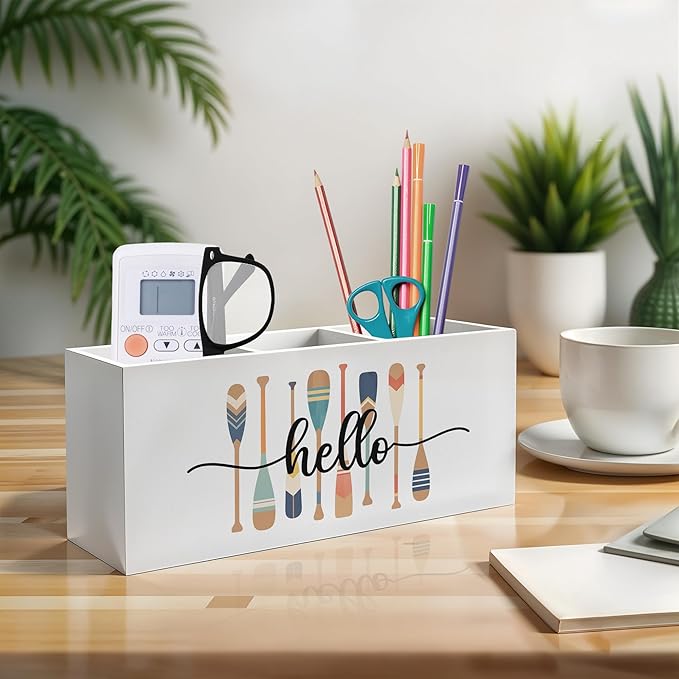 Lake Decor Pen Pencil Holder, Lake House Decor, Lakes Gifts for Women Men, Retro Colorful Paddle Pencil Pen Holder Organizer for Home Office Desk Accessories