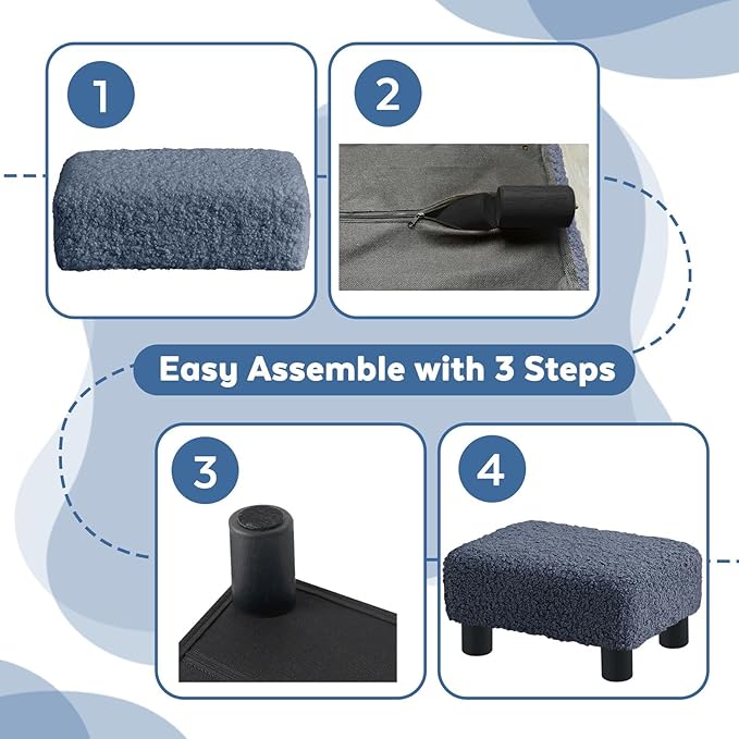 BRIAN & DANY Small Foot Stool Ottoman, Footstool with Legs, Sherpa Foot Rest for Couch, Foot Stools Small for Living Room, Bedroom and Office, Blue