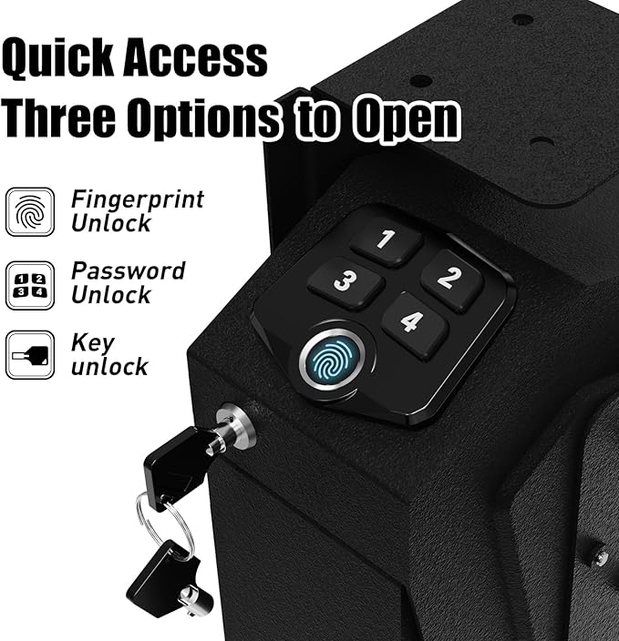HARDROCK Gun Safe for Pistols, Biometric Wall Mounted Handgun Safe Box for Desk, Bedside,Truck，Drop Down Quick Access Security Safe with Fingerprint Keypad Lock for Home nightstand